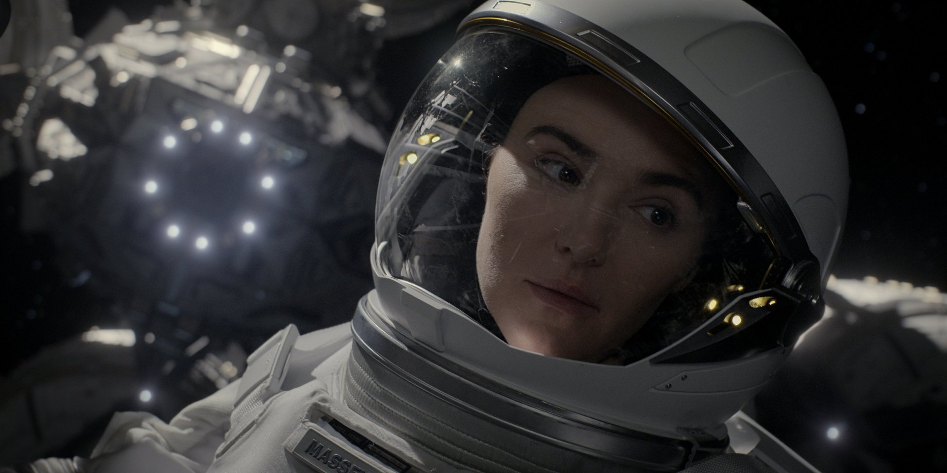 HD wallpaper of an astronaut from 'For All Mankind' series with a reflective helmet visor against a space background for desktop.