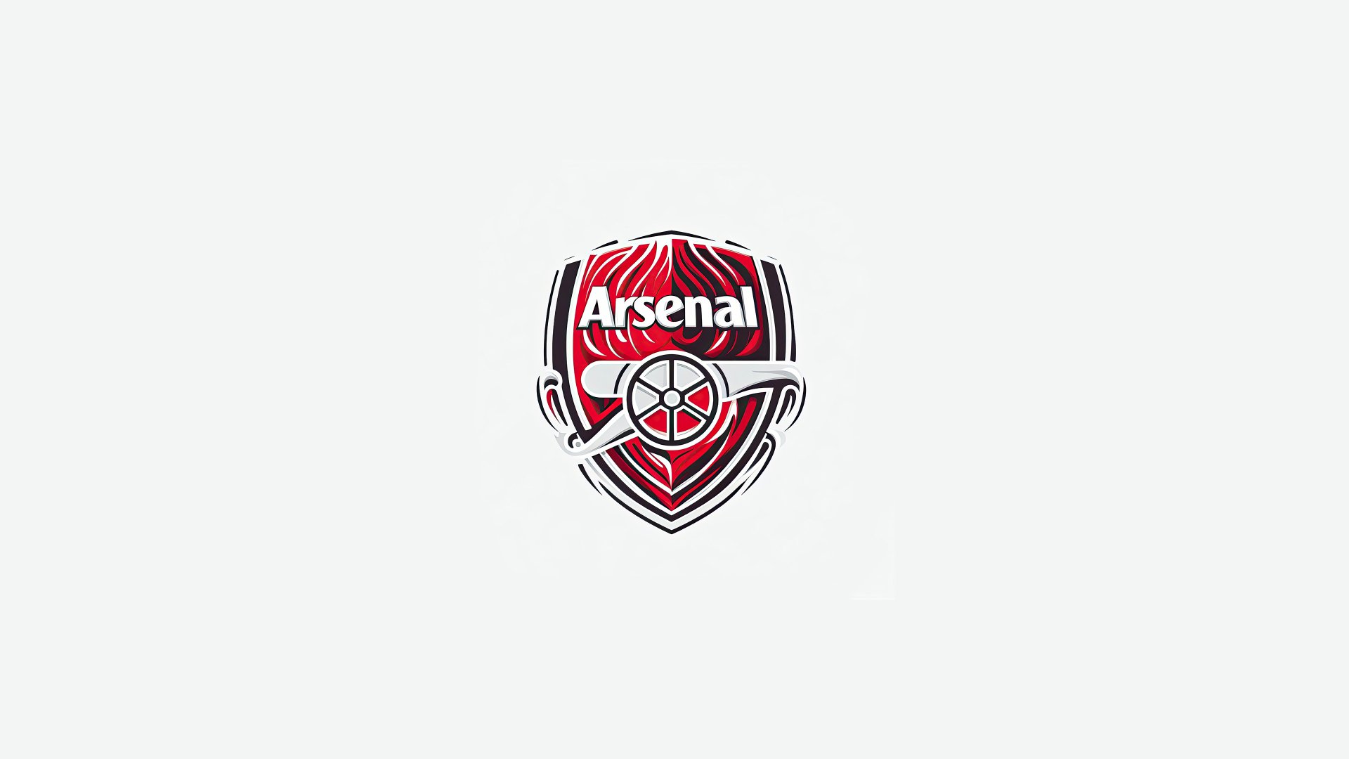 4K Ultra HD wallpaper featuring the Arsenal F.C. logo with the iconic gunners emblem in red, white, and black on a clean white background.