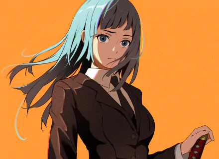 Kasumi Miwa from Jujutsu Kaisen depicted in a detailed 4K Ultra HD anime-style desktop wallpaper with an orange background.