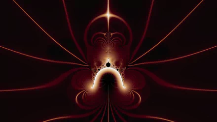 Abstract fractal design with glowing red and gold lines radiating from a central curved shape, rendered in 4K Ultra HD for a vivid PC desktop wallpaper background.