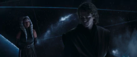Ahsoka and Anakin Skywalker HD Wallpaper - Star Wars characters with a starry space background for desktop.