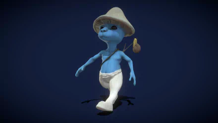 HD desktop wallpaper featuring a humorous animated character dressed in a straw hat and diapers, strolling with a playful smirk.