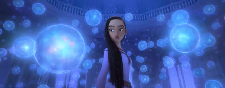 HD wallpaper of animated character from Wish (2023) movie with magical blue orbs in background for desktop.