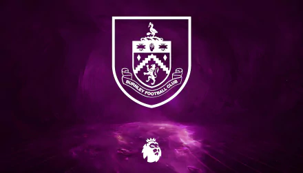 Burnley F.C. white crest centered on a purple 4K Ultra HD PC desktop sports wallpaper, glowing textured background with the Premier League logo near the bottom.