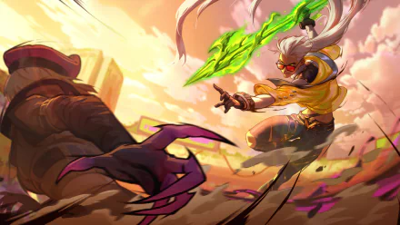 HD wallpaper featuring Nidalee from League of Legends, poised in battle within the vibrant world of Legends of Runeterra.