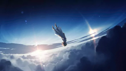 Anime girl floating above clouds in a stunning 4K Ultra HD PC desktop wallpaper with vibrant lighting and a serene sky background.