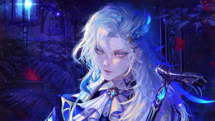 HD desktop wallpaper featuring Neuvillette from Genshin Impact, showcasing the character's intricate details and vibrant design.