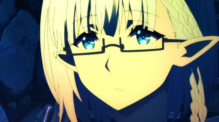 Close-up of a blue-eyed anime character with glasses and blonde hair from The Eminence in Shadow, captured in vibrant 4K Ultra HD for PC desktop wallpaper.