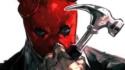 HD desktop wallpaper featuring the animated character Shin from Dorohedoro with a red mask and holding a silver hammer.