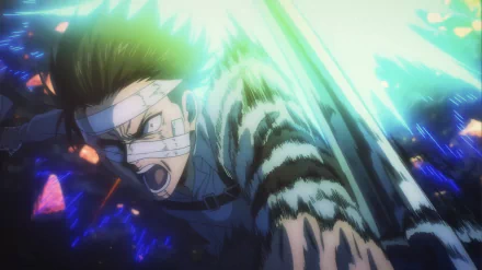 HD desktop wallpaper featuring Levi Ackerman from Attack On Titan, action-packed with dynamic lighting effects.