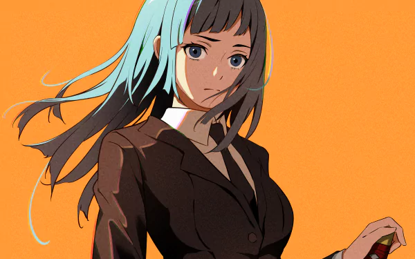 Kasumi Miwa from Jujutsu Kaisen depicted in a detailed 4K Ultra HD anime-style desktop wallpaper with an orange background.