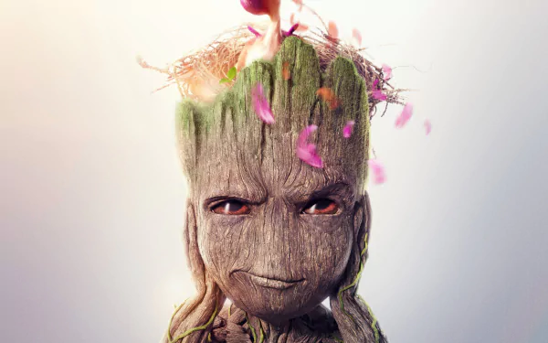 I Am Groot TV show desktop wallpaper featuring a vibrant and colorful design of the lovable comic character Groot against a high-definition background.