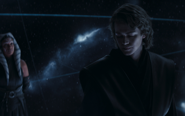 Ahsoka and Anakin Skywalker HD Wallpaper - Star Wars characters with a starry space background for desktop.