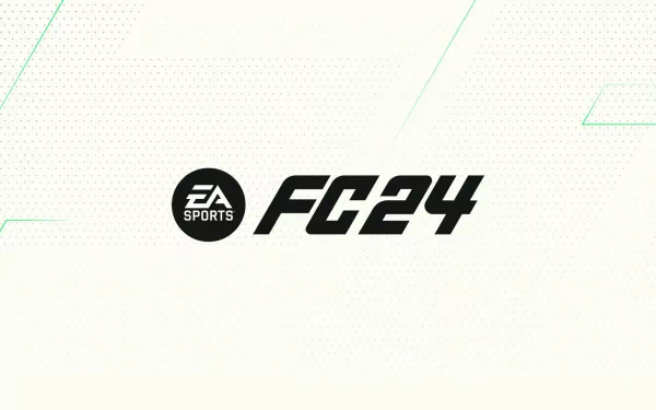HD desktop wallpaper featuring the EA SPORTS FC 24 logo on a stylized white and green geometric background.