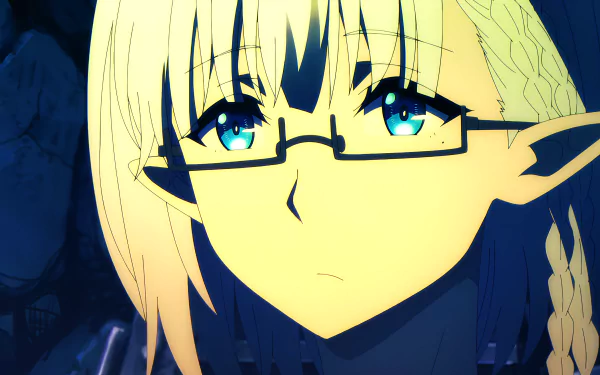 Close-up of a blue-eyed anime character with glasses and blonde hair from The Eminence in Shadow, captured in vibrant 4K Ultra HD for PC desktop wallpaper.