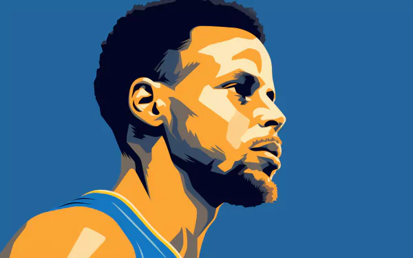 HD desktop wallpaper featuring a stylized graphic portrait of a basketball player in blue, set against a bold blue background.