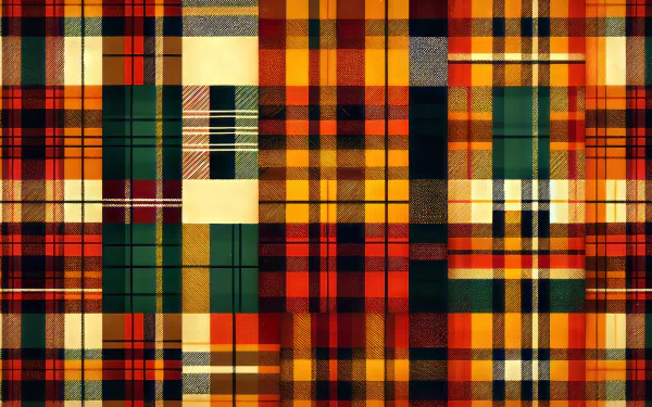 HD desktop wallpaper featuring an abstract grid of various flannel patterns in vivid colors.
