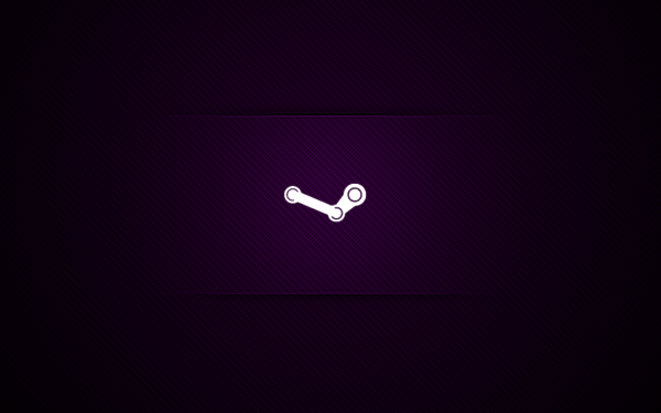 HD wallpaper featuring a minimalistic Steam logo on a dark purple background, ideal for desktop or gaming setup background.