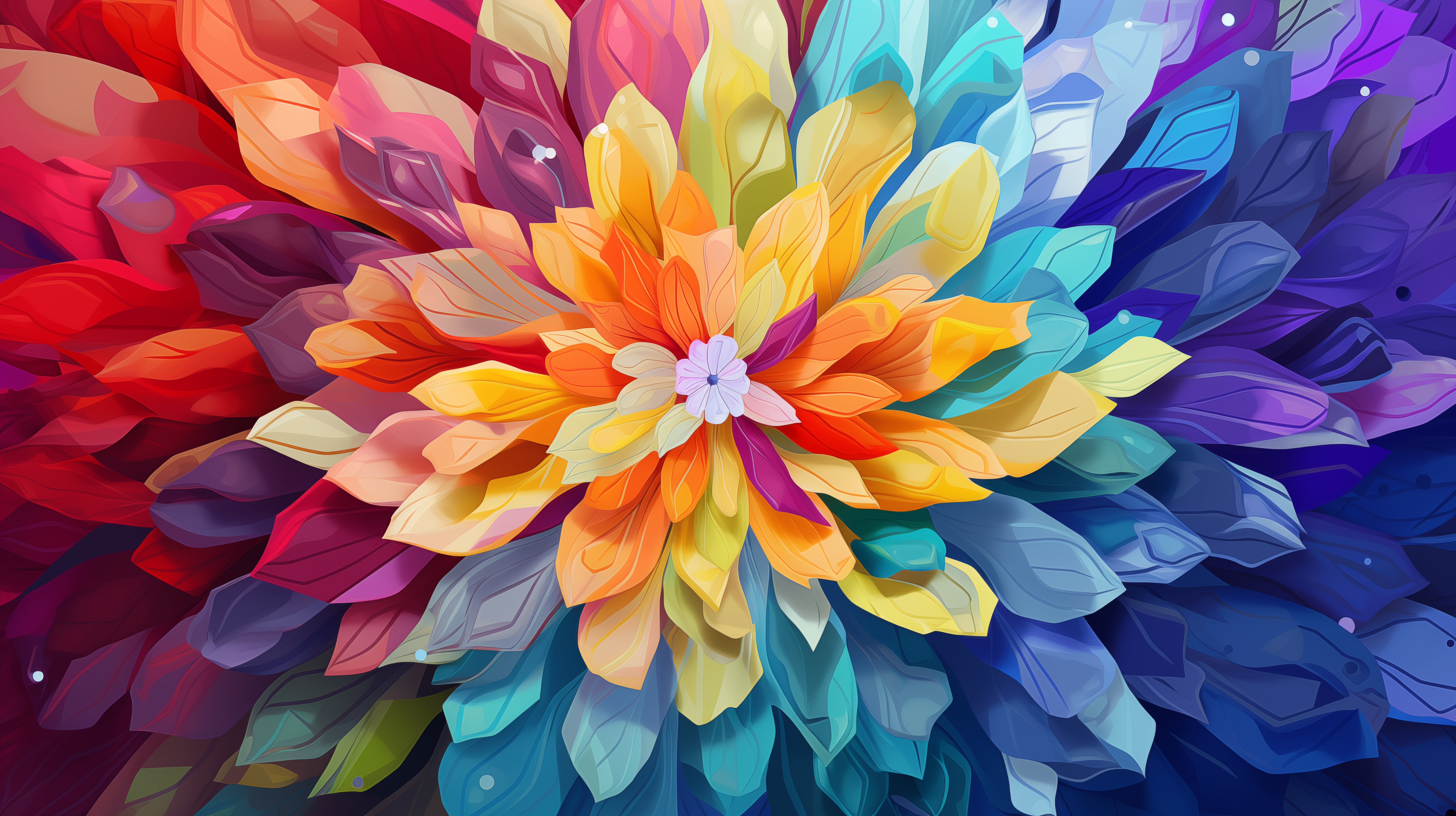 Colorful abstract flower with vibrant petals in HD desktop wallpaper background.