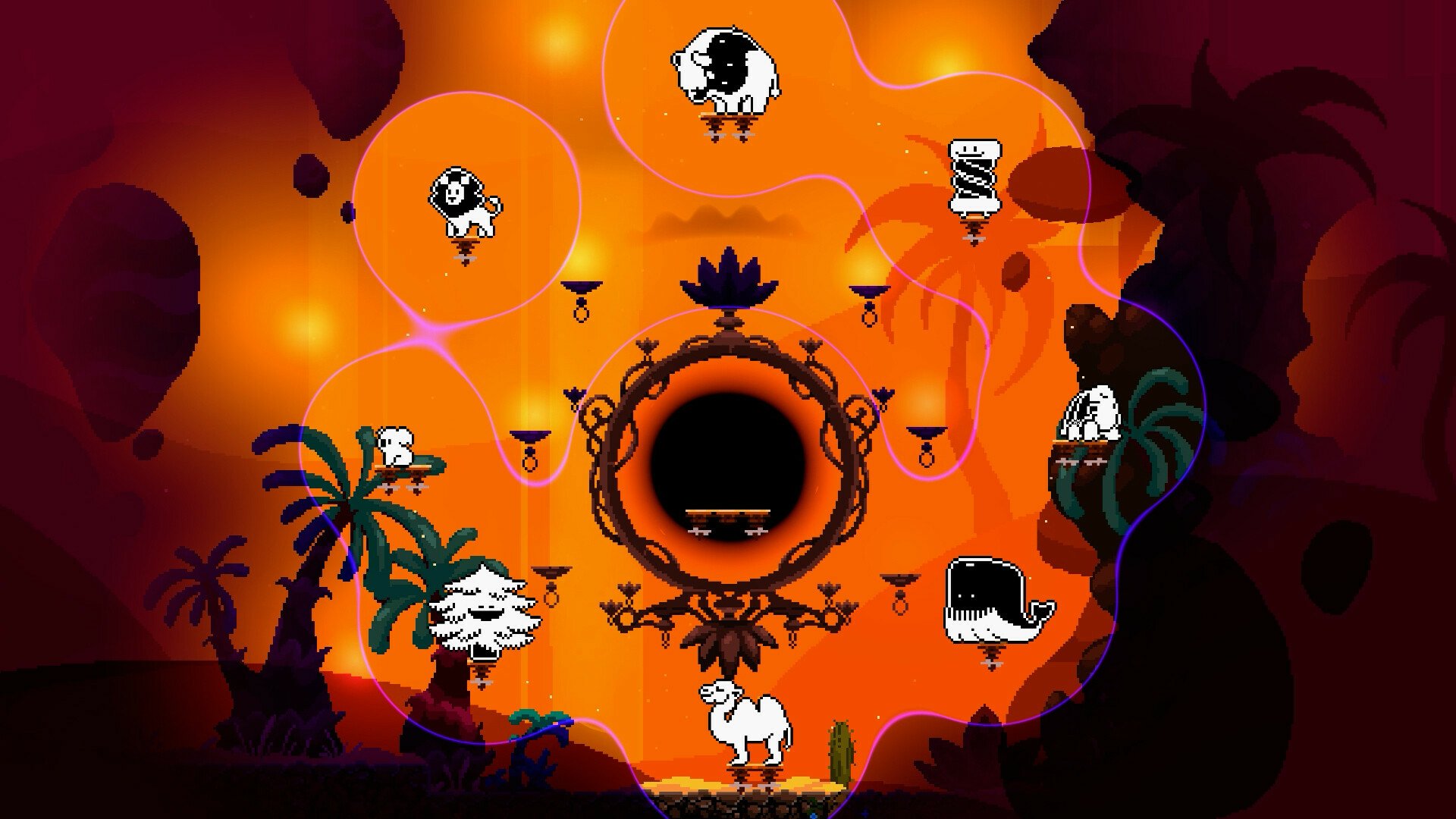 KarmaZoo themed HD wallpaper featuring whimsical animated animals and vibrant orange backdrop for desktop background.