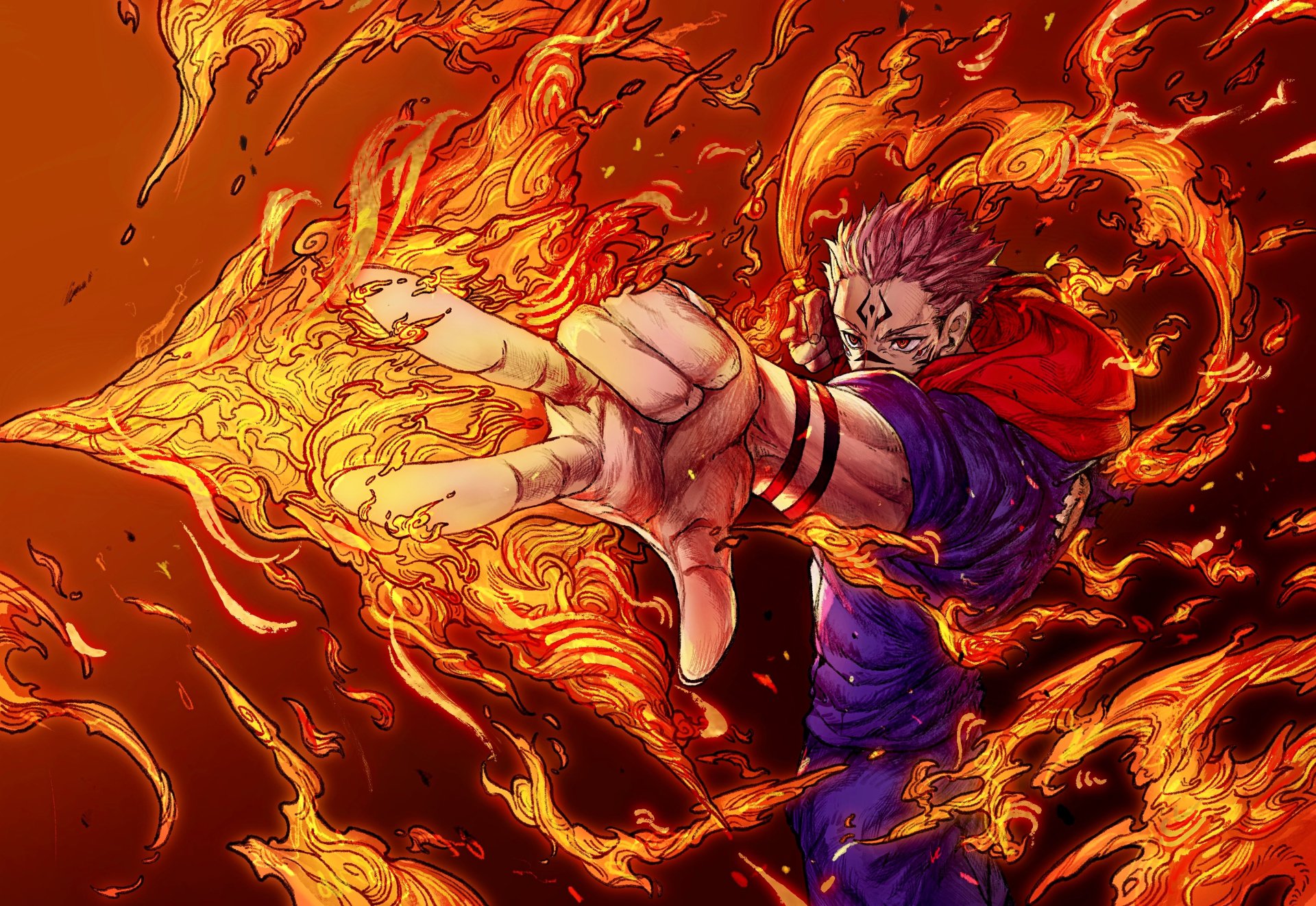 Sukuna's Flame Fury   4K Ultra HD Jujutsu Kaisen Wallpaper By さとし【SATOSHI】