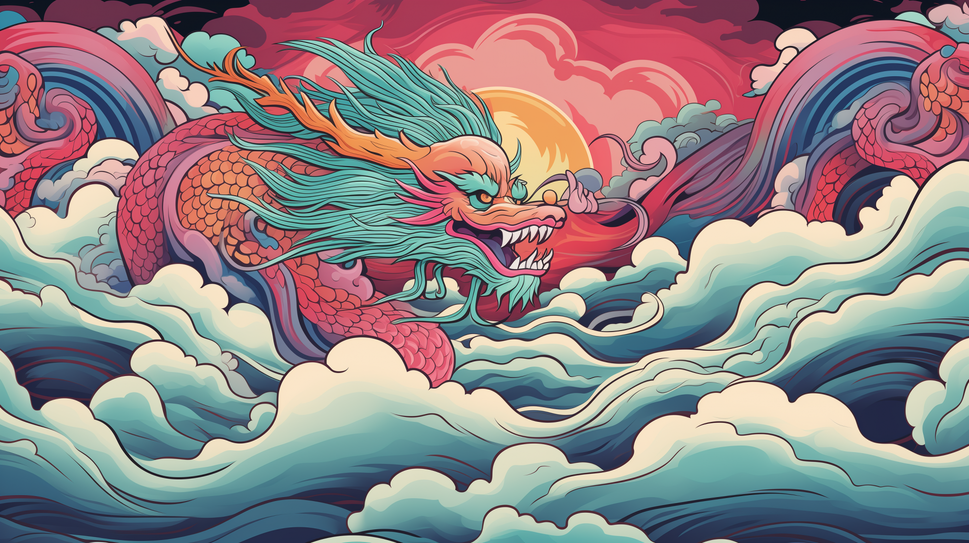 Download Dragon Japan Clouds Pattern Japan Dragon AI Art HD Wallpaper ...