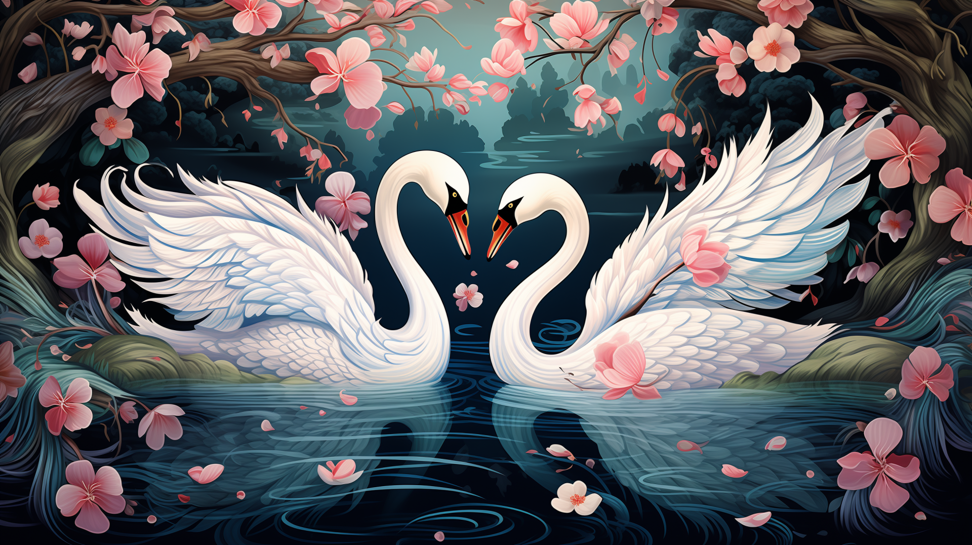 Download Swan River Japan AI Art HD Wallpaper