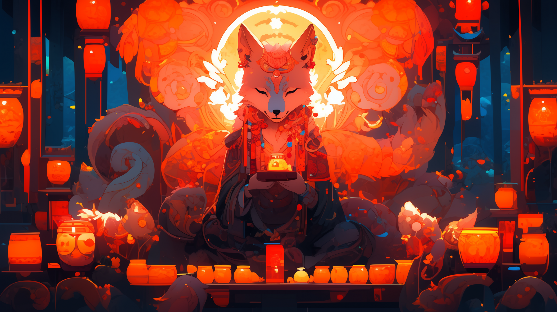 Download Goddess Fox Japan AI Art Gekiga HD Wallpaper