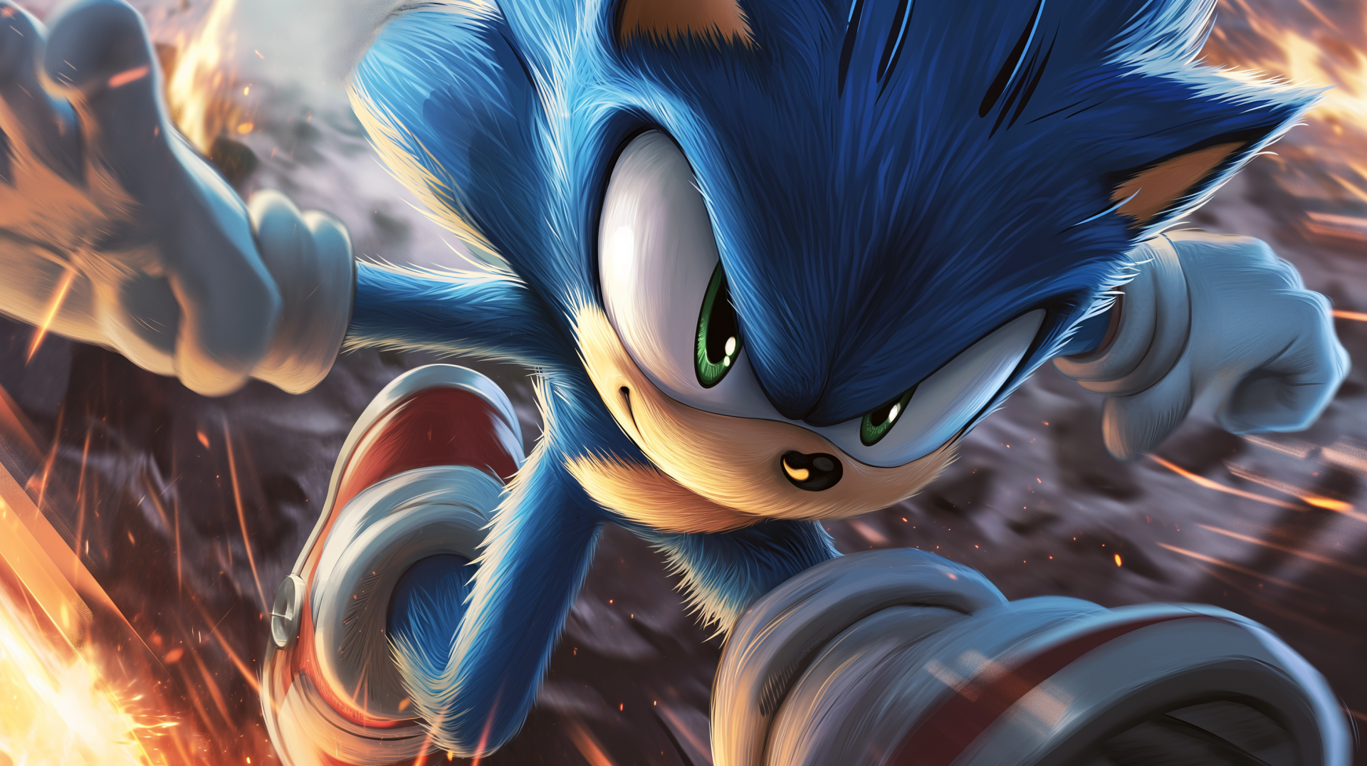 HD Sonic the Hedgehog wallpaper with dynamic action pose for desktop background.