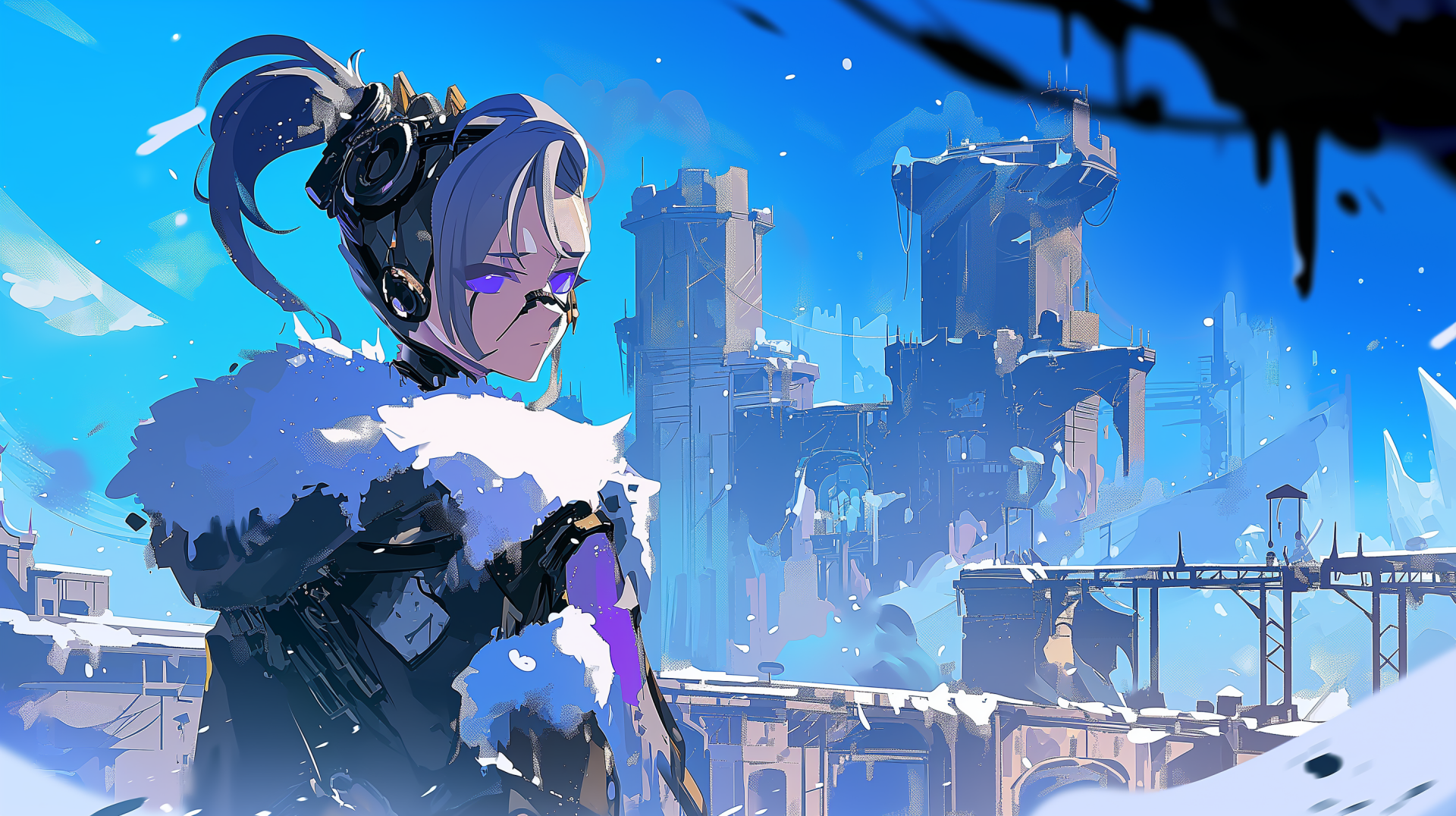 HD wallpaper featuring Silver Wolf from Honkai: Star Rail, set against a futuristic city backdrop.