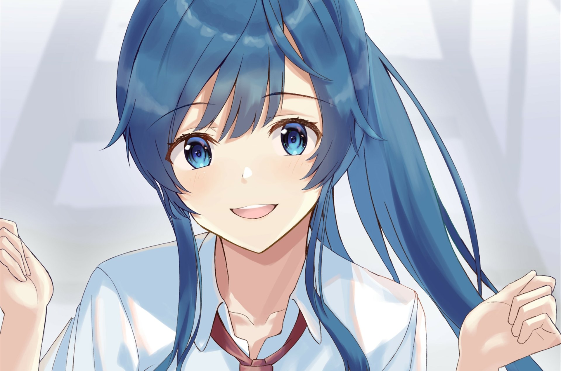 Download Minami Nanami Bottom-Tier Character Tomozaki Girl Blue Hair 4k Ultra HD Wallpaper by myufi