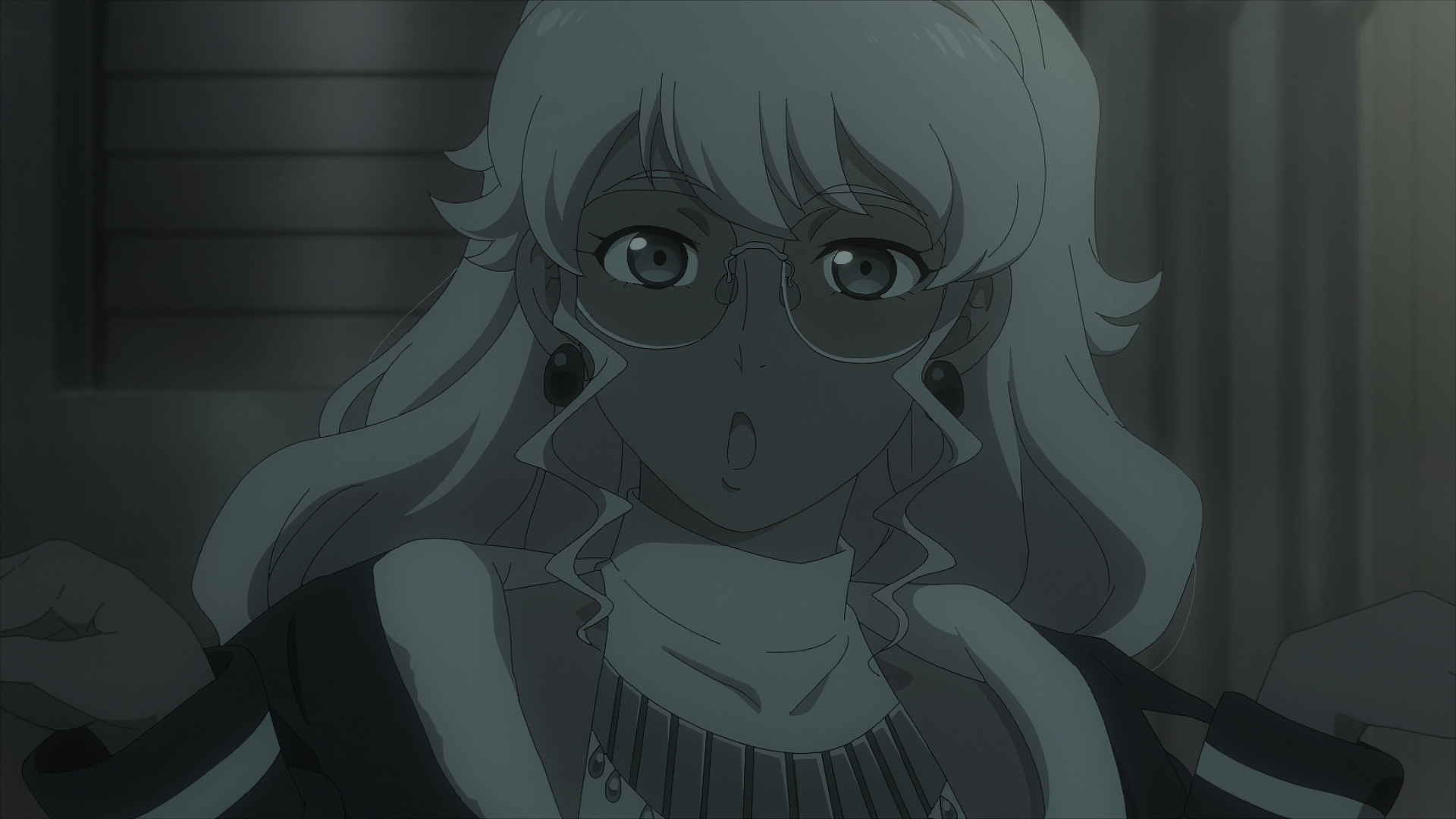 Anime character with glasses from Metallic Rouge series in HD wallpaper for desktop background.