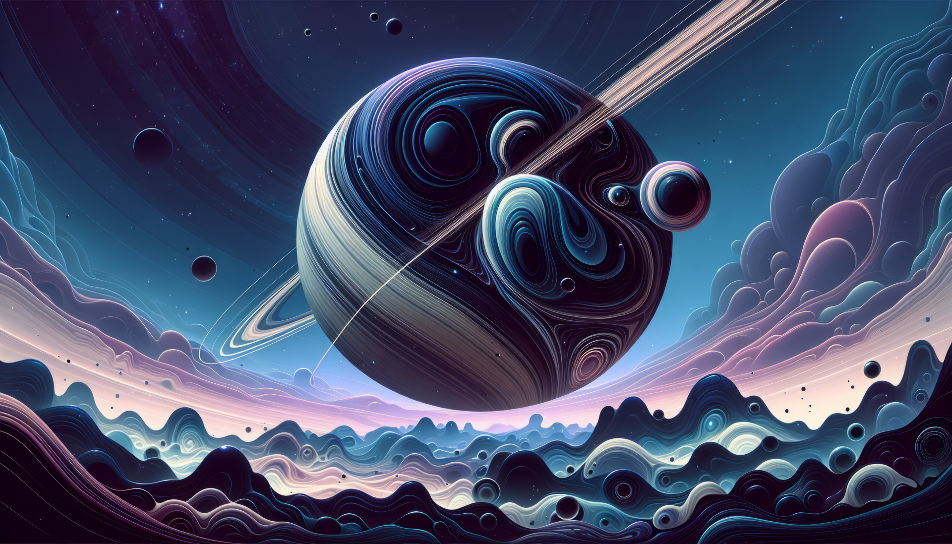 HD Space-themed Desktop Wallpaper with Stylized Planets and Nebulae