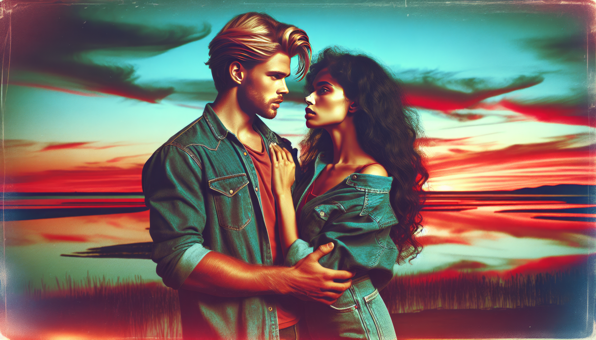 Romantic couple embracing at sunset in HD desktop wallpaper and background.