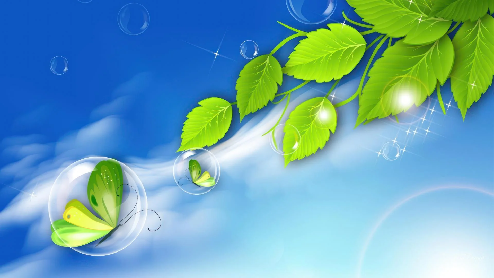 Freshest Frutiger Aero Hd Wallpaper - Verdant Leaves & Bubbles