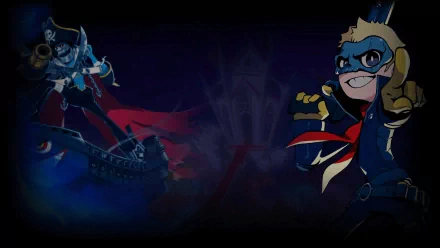 HD desktop wallpaper featuring stylized characters from Persona 5 Tactica on a dramatic dark blue and red background.