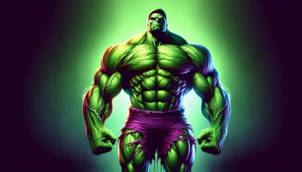 HD desktop wallpaper featuring the Hulk with a vibrant green and purple backdrop.