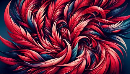 HD wallpaper with abstract feather pattern in swirling red and blue for desktop background.