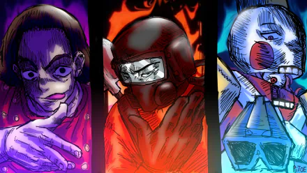 HD desktop wallpaper featuring stylized characters from the video game Lethal Company set against a colorful background.