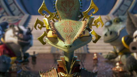 A vibrant HD desktop wallpaper featuring a character from Kung Fu Panda 4, showcasing detailed animation and a captivating scene with other characters in the background.