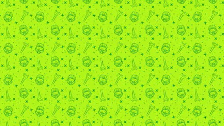 Halo-themed HD desktop wallpaper featuring a pattern of Master Chief helmets and energy swords on a bright green background.