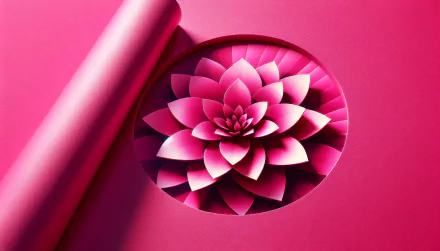 HD desktop wallpaper featuring a stylized hot pink lotus flower design with a peeled corner revealing the pattern on a vibrant pink background.