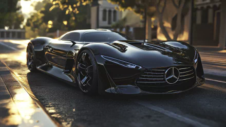 HD wallpaper of a sleek Mercedes-Benz car parked on a street, showcasing the vehicle's design and luxury appeal.