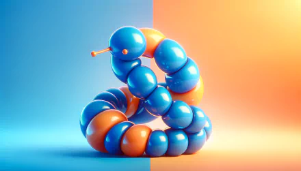HD desktop wallpaper featuring a glossy balloon animal in the shape of a dog on a blue and orange gradient background.