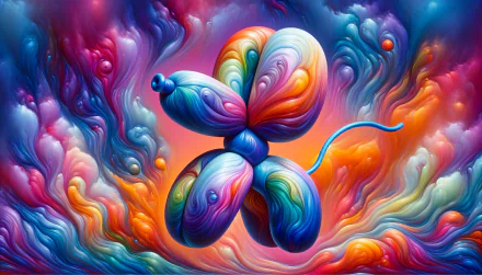 HD wallpaper with a vibrant balloon animal design on a colorful abstract background.