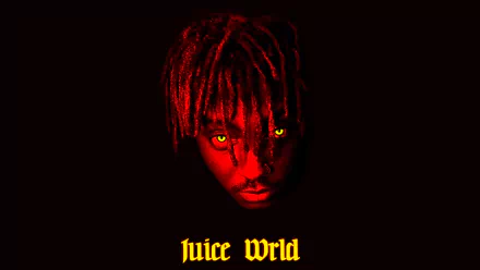 HD desktop wallpaper featuring an artistic red and black rendition of the rapper Juice Wrld.