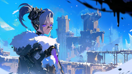 HD wallpaper featuring Silver Wolf from Honkai: Star Rail, set against a futuristic city backdrop.