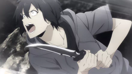 HD anime wallpaper featuring Sung Jin-Woo from Solo Leveling, depicted in intense action holding a dagger.