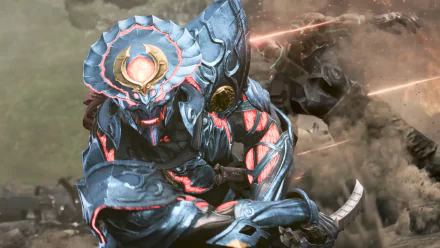 HD desktop wallpaper featuring Yoshimitsu from Tekken 8 video game with dynamic pose and detailed armor.
