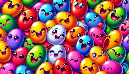 Colorful jelly bean wallpaper with cute expressive faces for HD desktop background.
